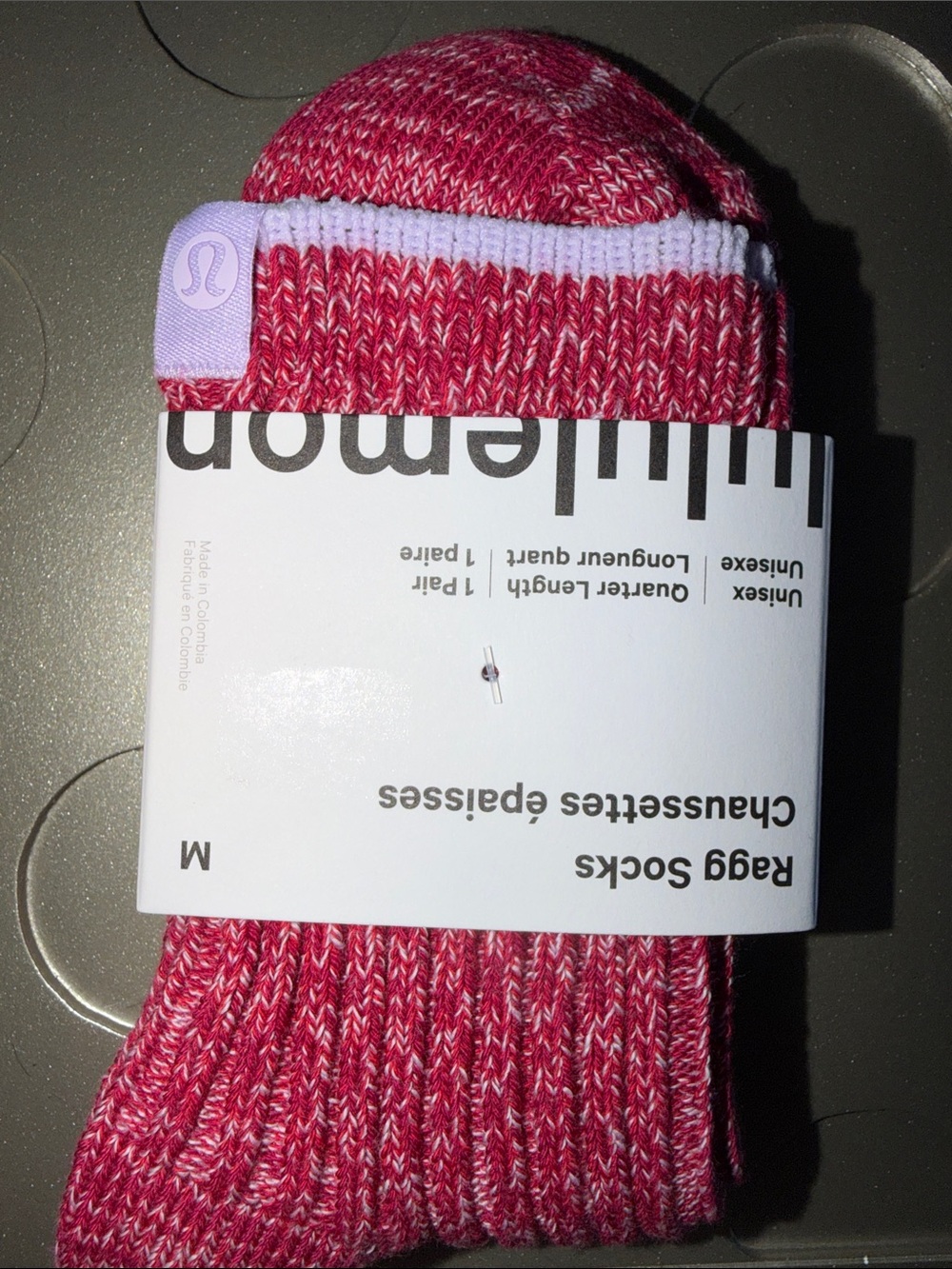 🆕 LULULEMON Quarter-Length Ragg Socks Berry Rumble Multi/Sheer Violet NWT Size M